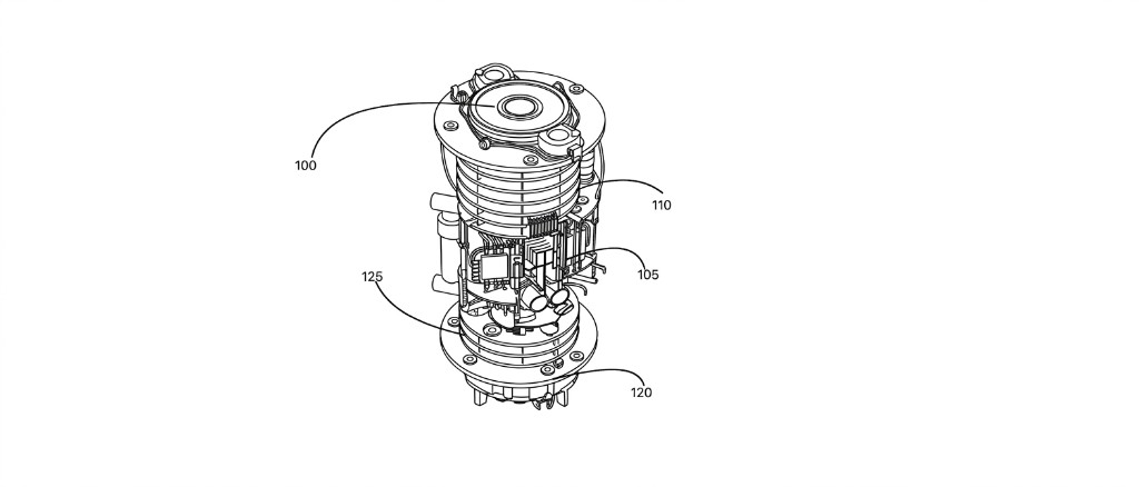 Formal patent line drawing of a cylindrical mechanical assembly, converted by Esgenix from a photograph provided by the user